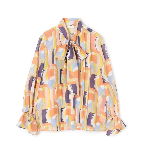 Ballsey「オプティカルプリント ボウタイブラウス」|シャツ・ブラウス|36 オレンジ系