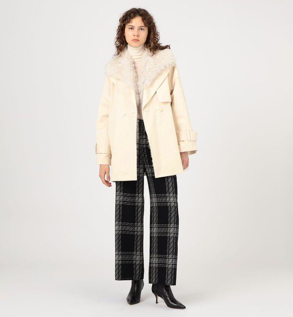 DES PRES「コットンサテン ムートンカラーコート」|トレンチコート|