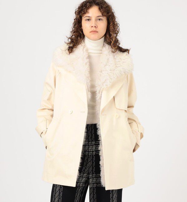 DES PRES「コットンサテン ムートンカラーコート」|トレンチコート|