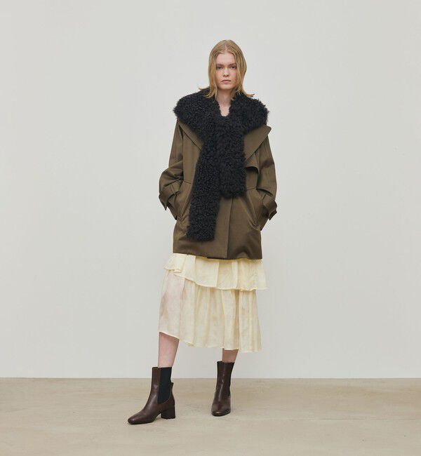 DES PRES「コットンサテン ムートンカラーコート」|トレンチコート|