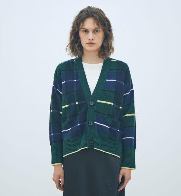 MACPHEE「NZ LAMBS プリント Vネックカーディガン」|カーディガン|