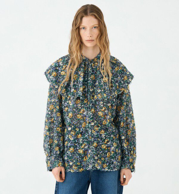 SOULEIADO「ラメカットジャカード ワイドカラーブラウス」|シャツ・ブラウス|