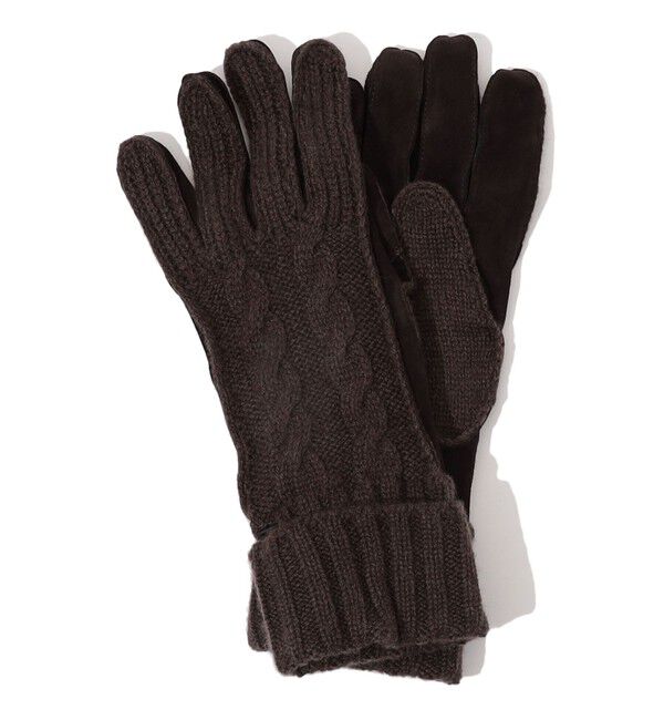 TOMORROWLAND GOODS「MAZZOLENI カシミヤニット&times;ラムスキンヌバックコンビグローブ」|手袋|49 ダークブラウン