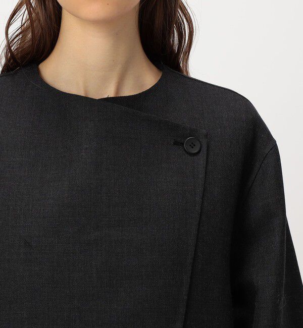 DES PRES「ダブルフェイスツイル オープンカラーコート」|ノーカラーコート|