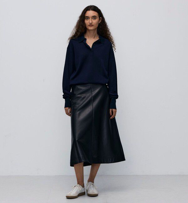 BACCA「ダブルカラーピケ ワイドポロカラーロングスリーブ」|ポロシャツ|