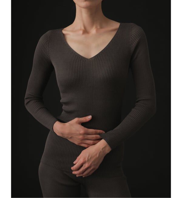 EMILYWEEK「シルク混リブVネックプルオーバー」|Tシャツ・カットソー|