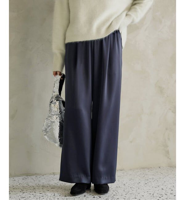 IENA「《追加2》ダブルサテンイージーパンツ」|その他|ネイビー