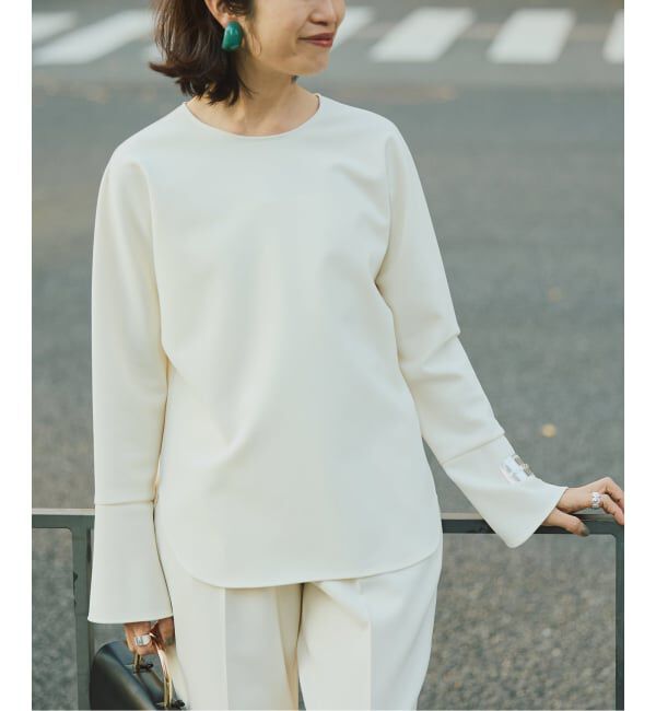 VERMEIL par iena「《追加》ダブルクロスストレッチ T-ブラウス」|シャツ・ブラウス|ホワイト