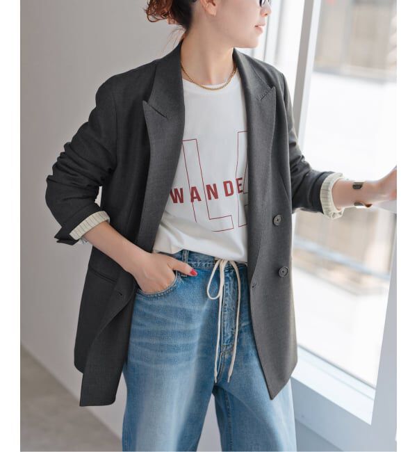 Spick and Span「ウールブレンドダブルブレストジャケット」|テーラードジャケット|グレー