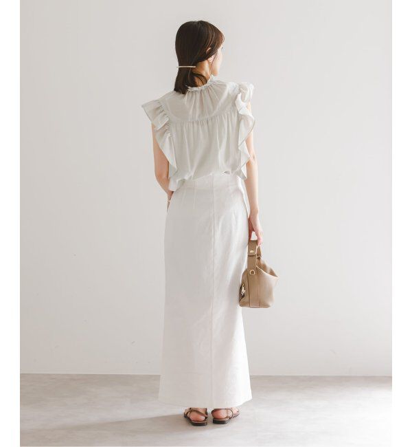 NOBLE「《追加4》【洗える】シャーリングフリルノースリブラウス」|シャツ・ブラウス|