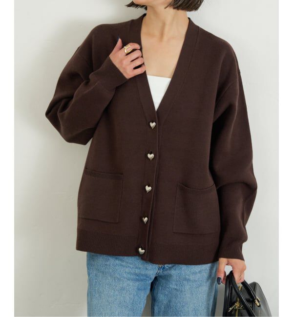 U by SPICK&SPAN「《追加》ハートボタンVカーディガン」|カーディガン|ブラウン