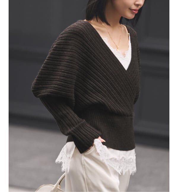 NOBLE「カシュクールランダムリブニットプルオーバー」|ニット・セーター|