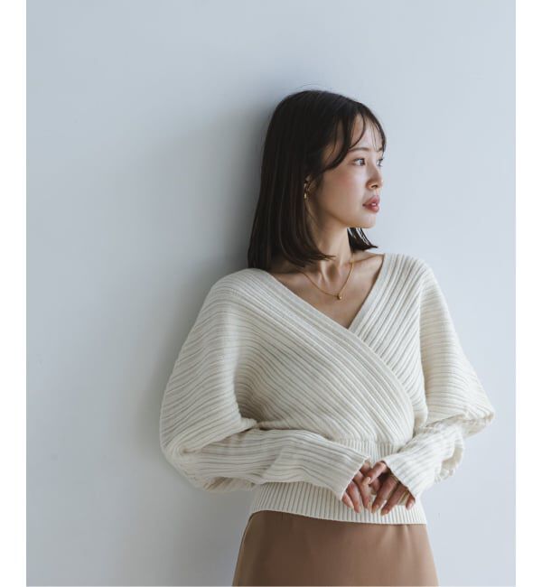 NOBLE「カシュクールランダムリブニットプルオーバー」|ニット・セーター|