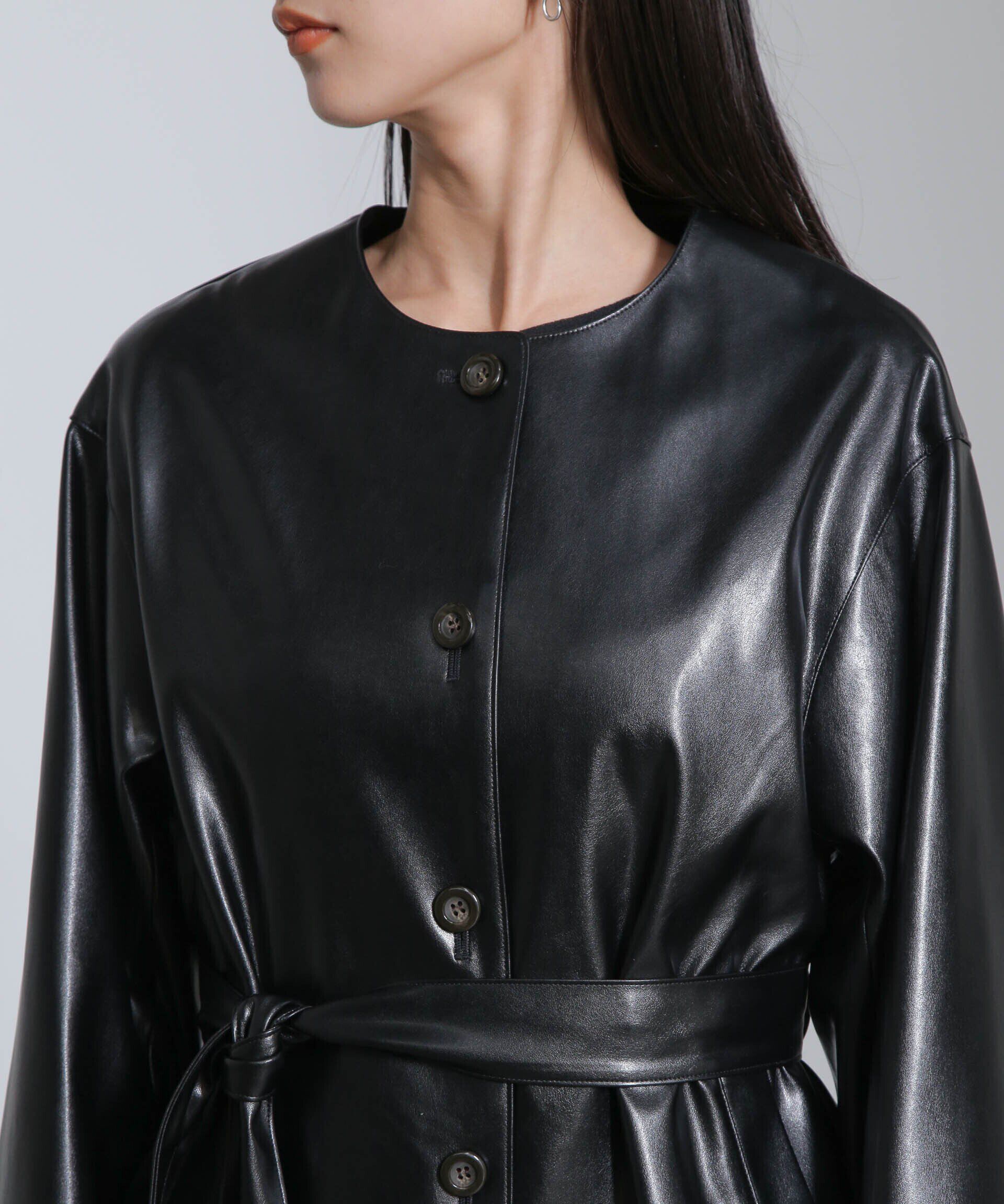 nano･universe「フェイクレザーベルテッドジャケット(セットアップ可)」|テーラードジャケット|