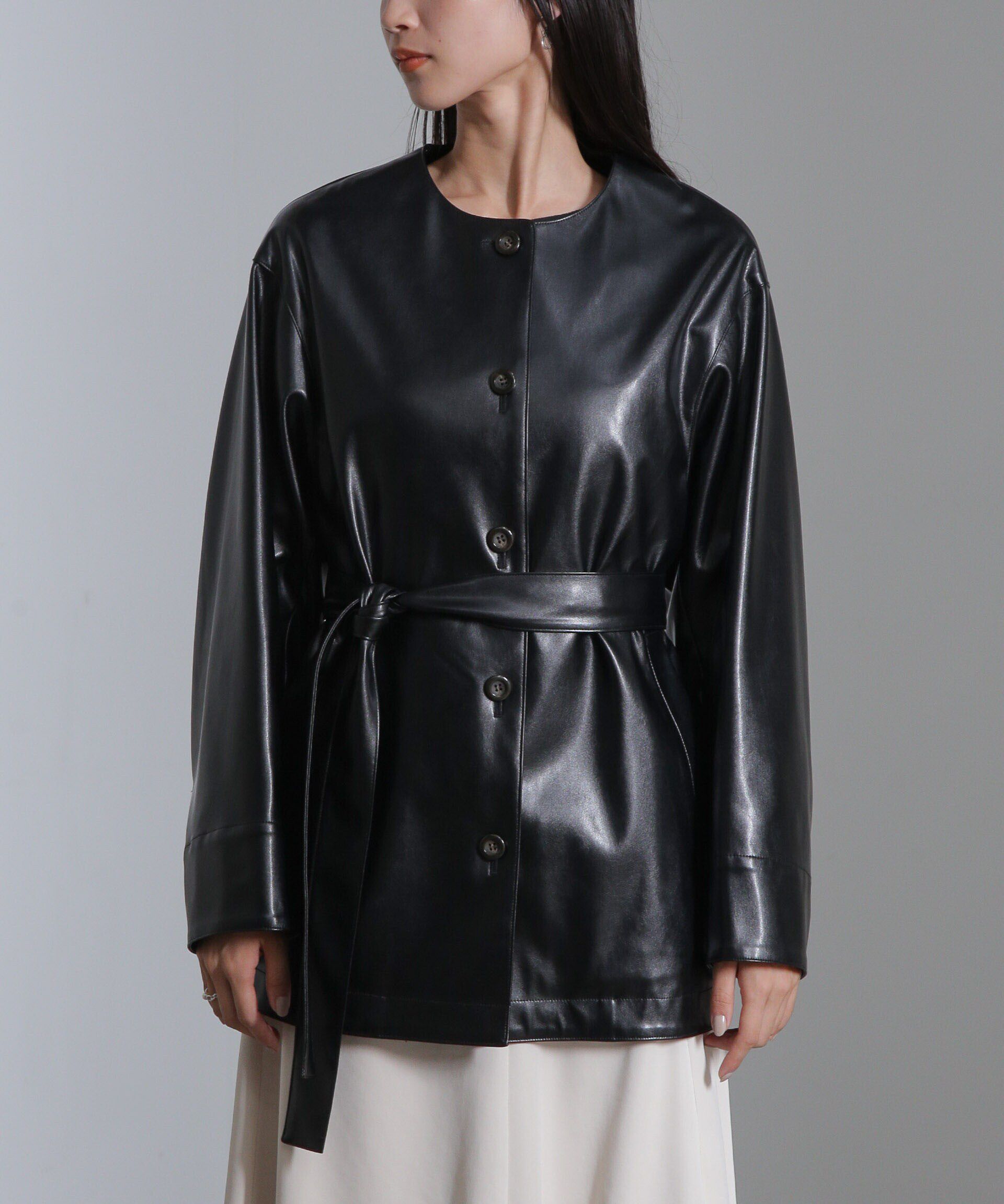 nano･universe「フェイクレザーベルテッドジャケット(セットアップ可)」|テーラードジャケット|