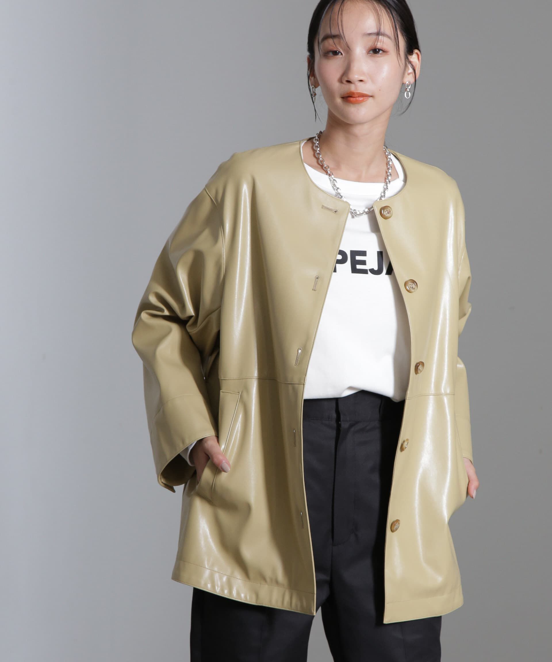 nano･universe「フェイクレザーベルテッドジャケット(セットアップ可)」|テーラードジャケット|