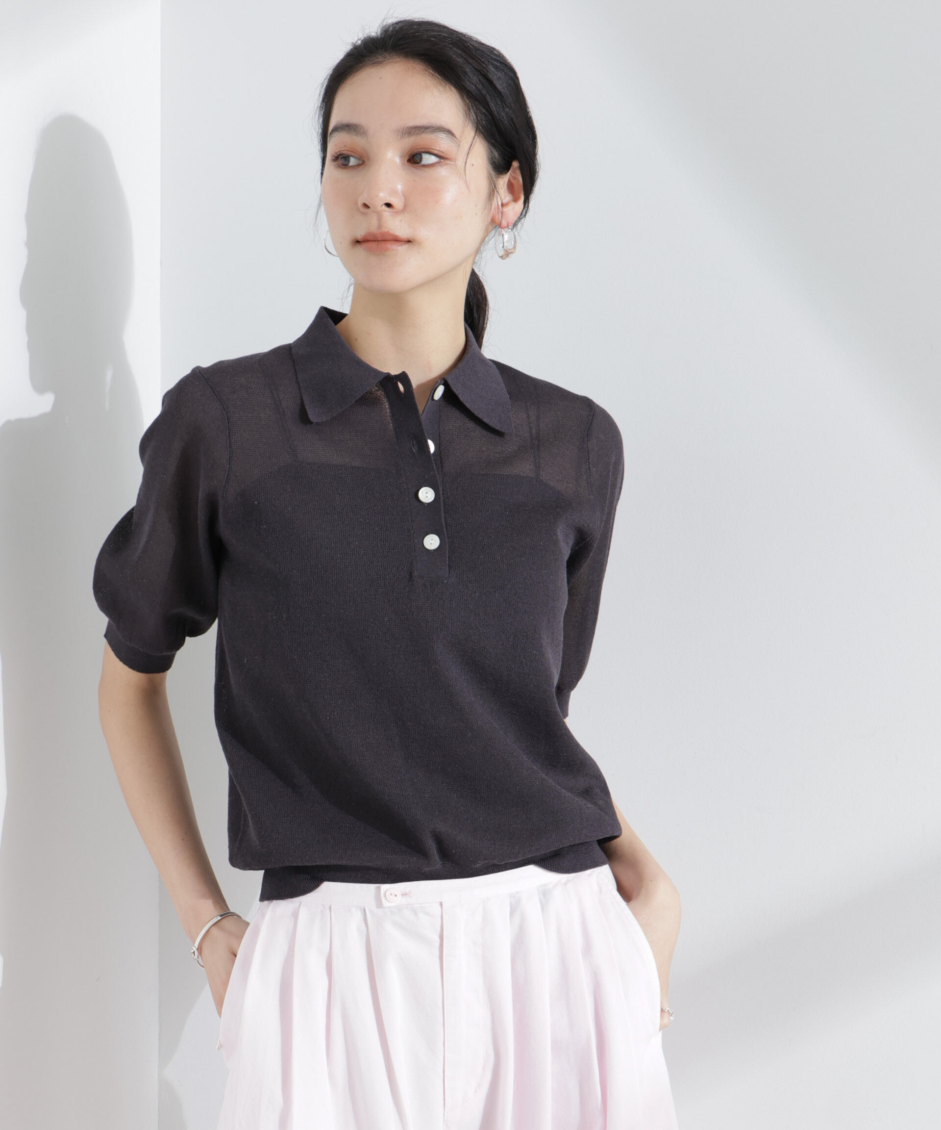 nano･universe「シアーミラノリブニットポロ」|ニット・セーター|チャコール3