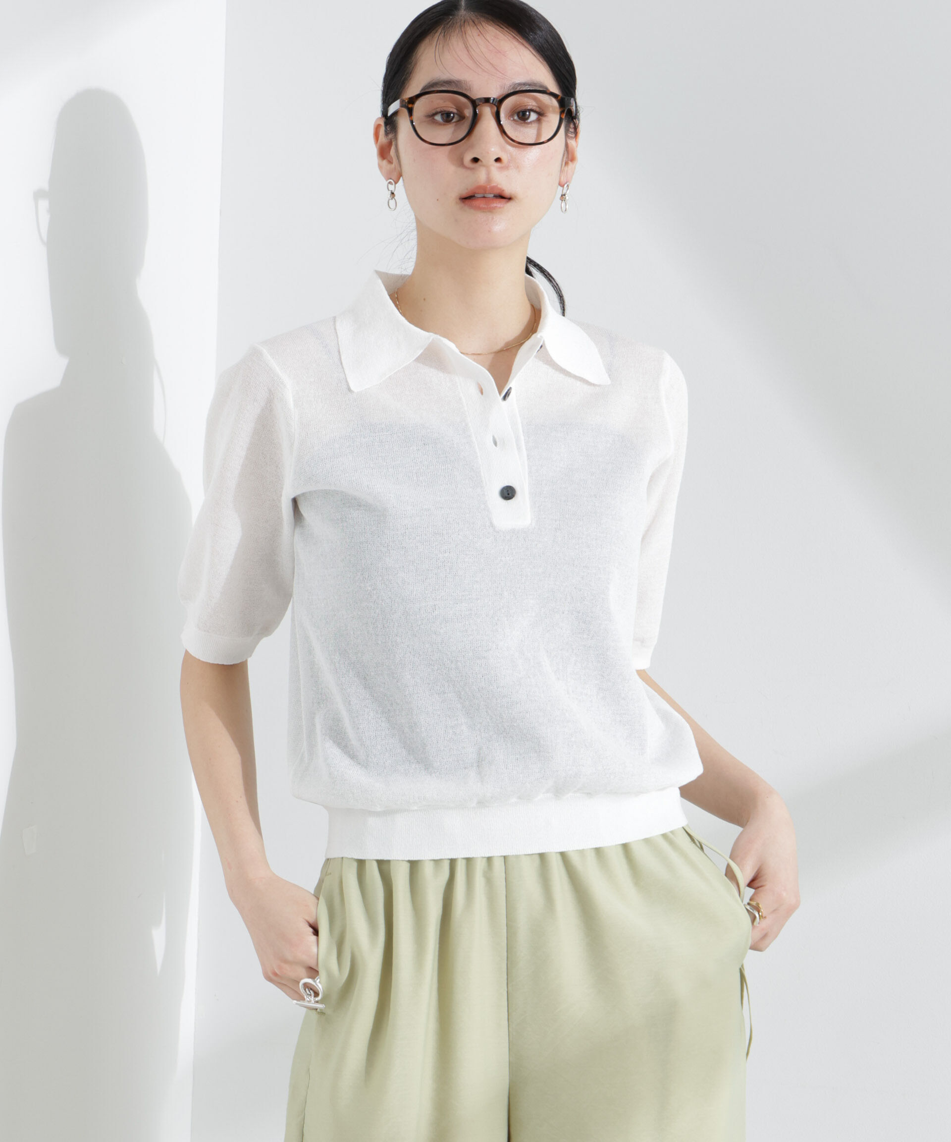 nano･universe「シアーミラノリブニットポロ」|ニット・セーター|