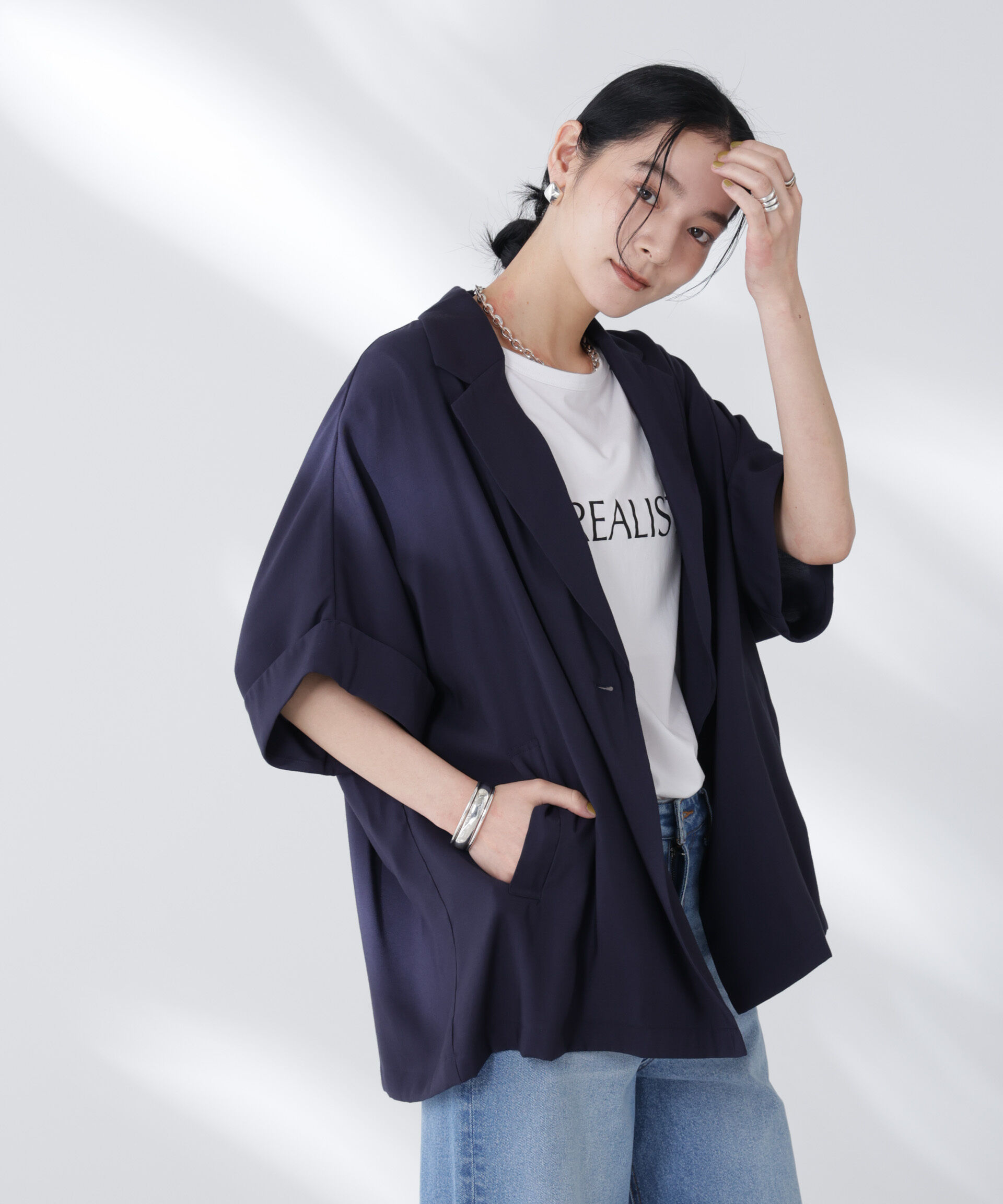 nano･universe「ハーフスリーブラフジャケット」|テーラードジャケット|