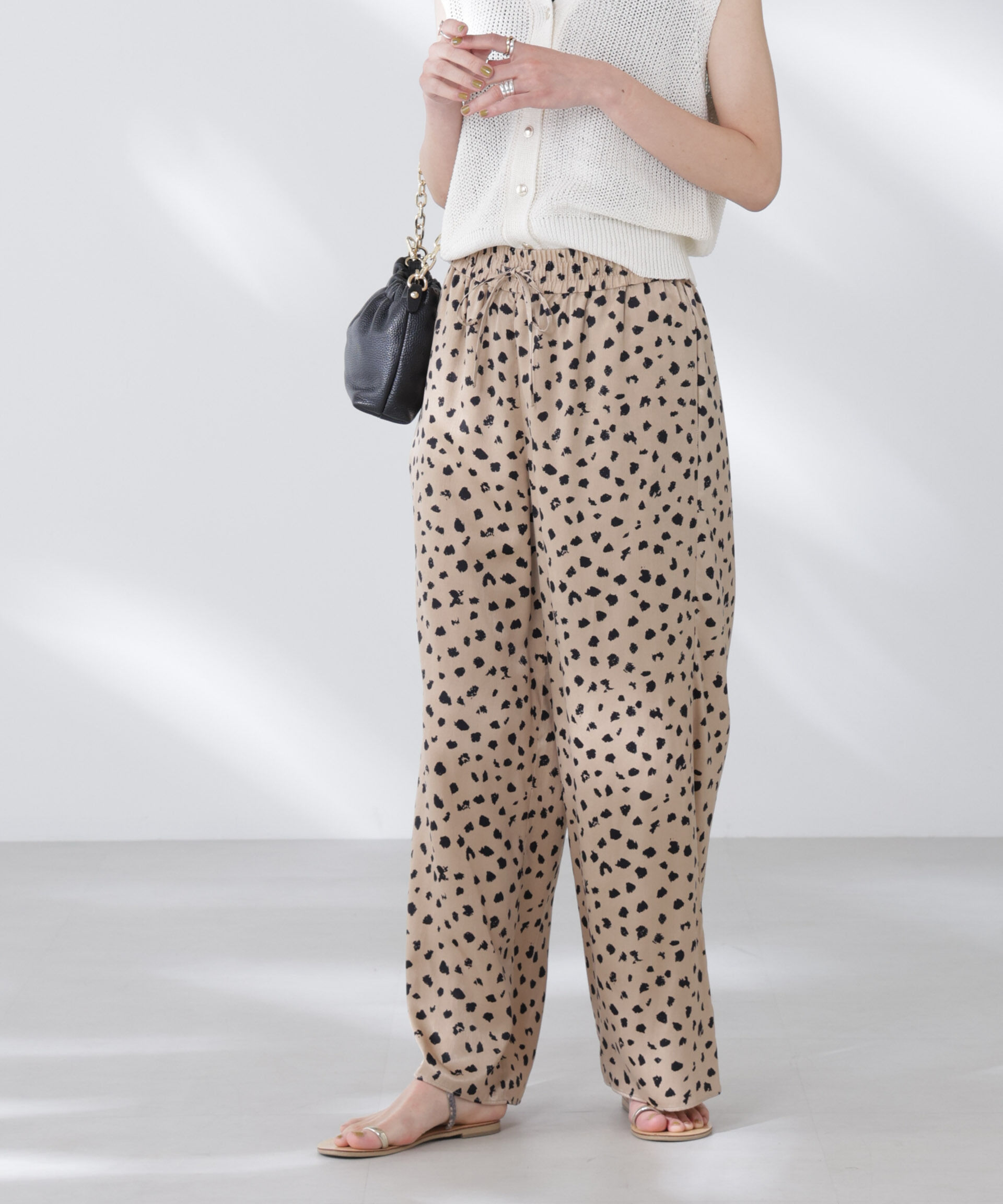 nano･universe「レオパードプリントイージーワイドパンツ」|チノ|
