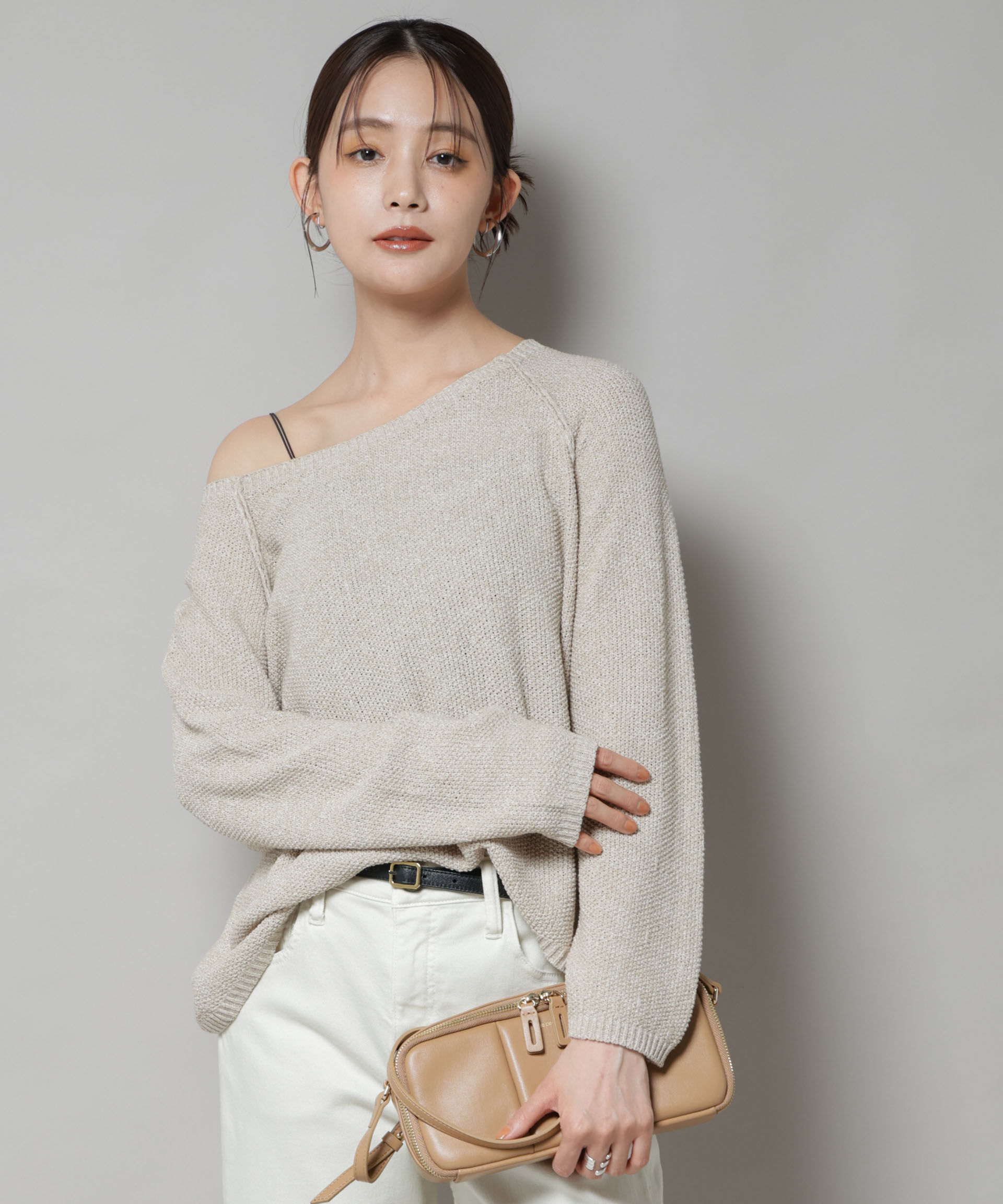 nano･universe「メランジクルーネックニット」|ニット・セーター|ベージュ