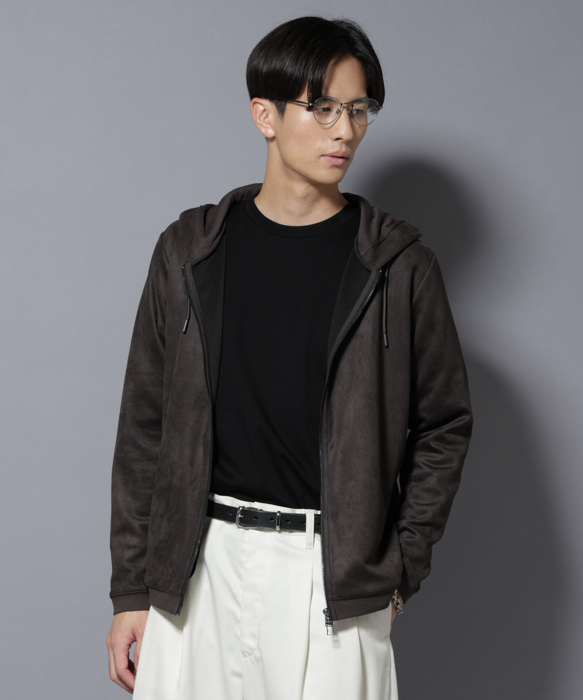 nano･universe「フェイクスエードZIPフーディー 長袖」|Tシャツ・カットソー|