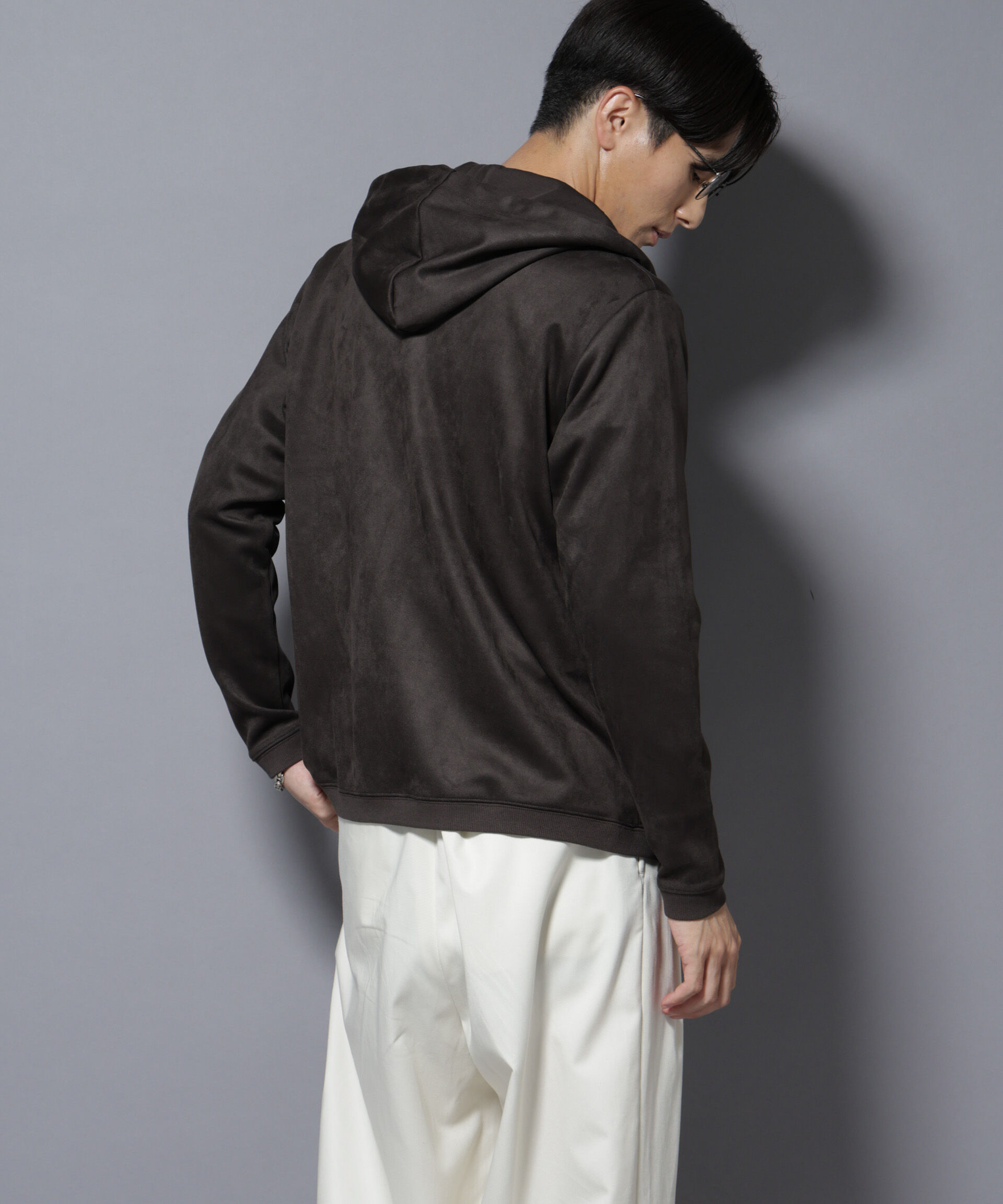 nano･universe「フェイクスエードZIPフーディー 長袖」|Tシャツ・カットソー|