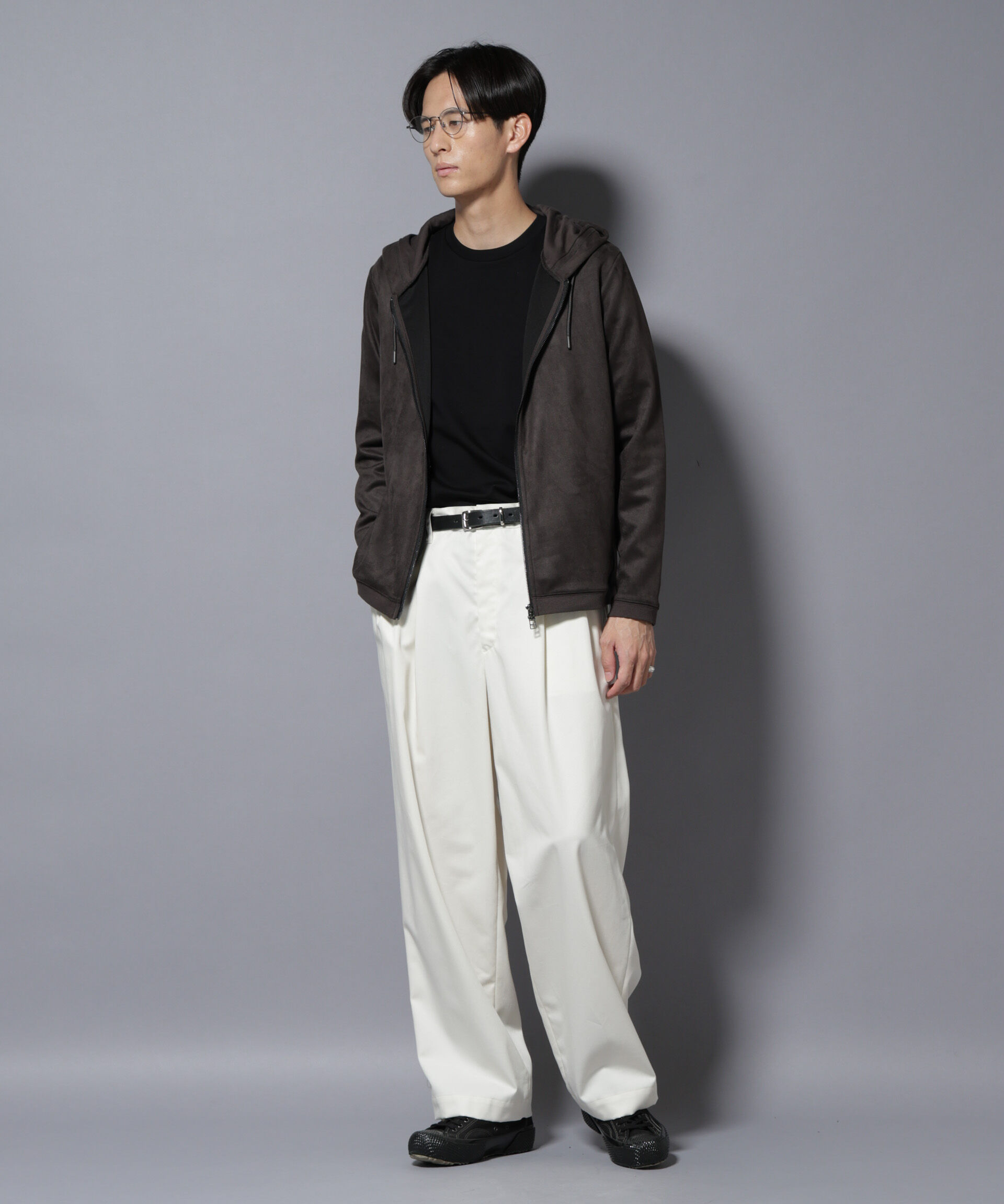 nano･universe「フェイクスエードZIPフーディー 長袖」|Tシャツ・カットソー|