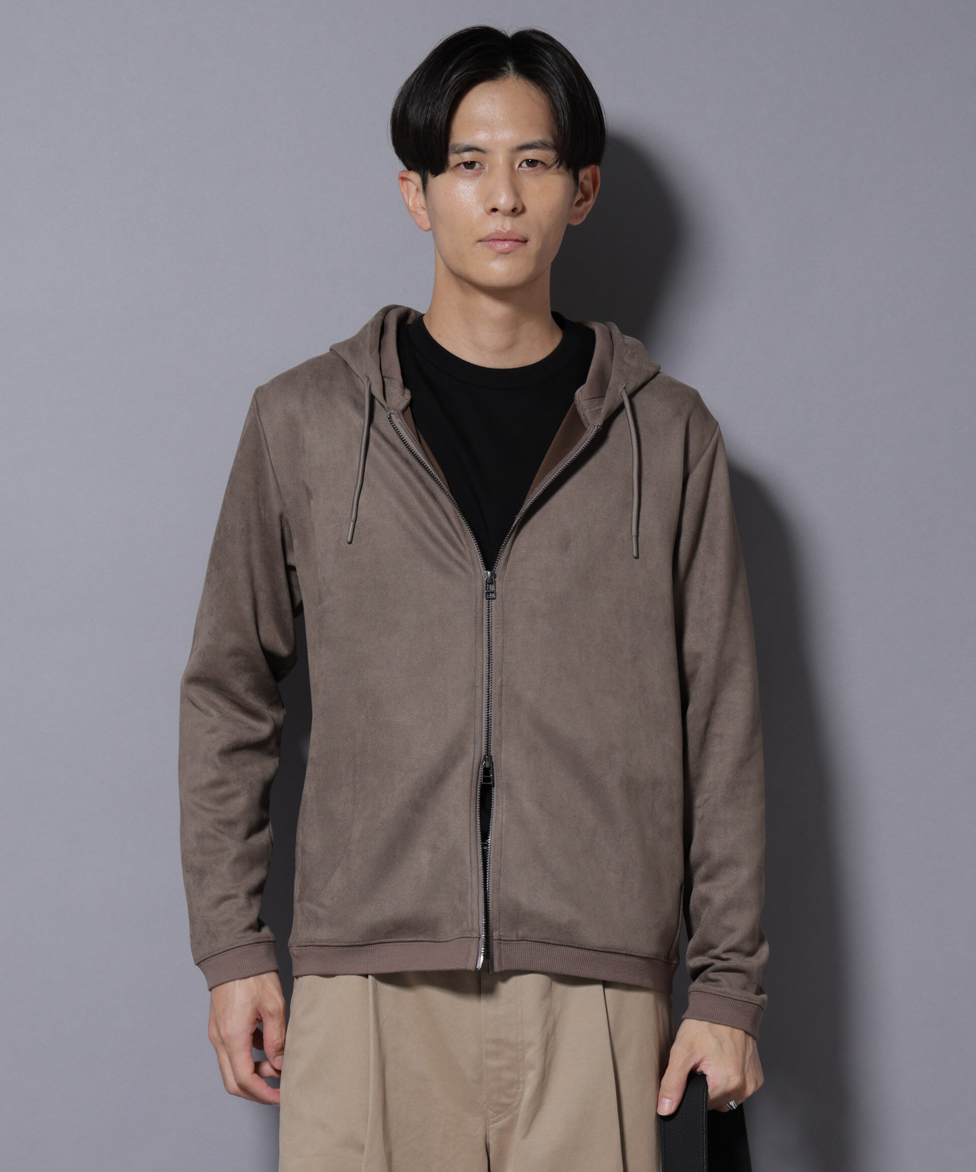 nano･universe「フェイクスエードZIPフーディー 長袖」|Tシャツ・カットソー|