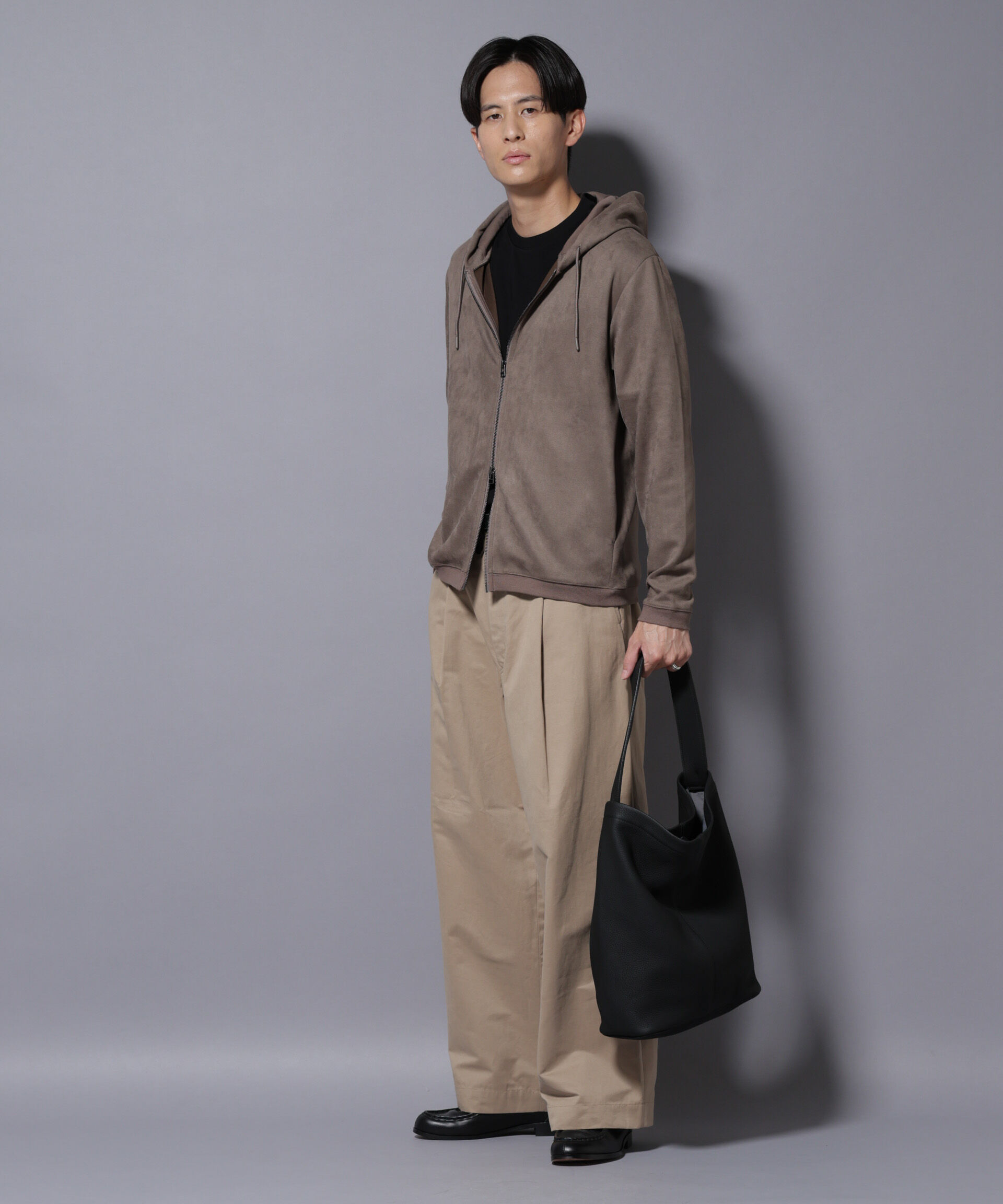 nano･universe「フェイクスエードZIPフーディー 長袖」|Tシャツ・カットソー|