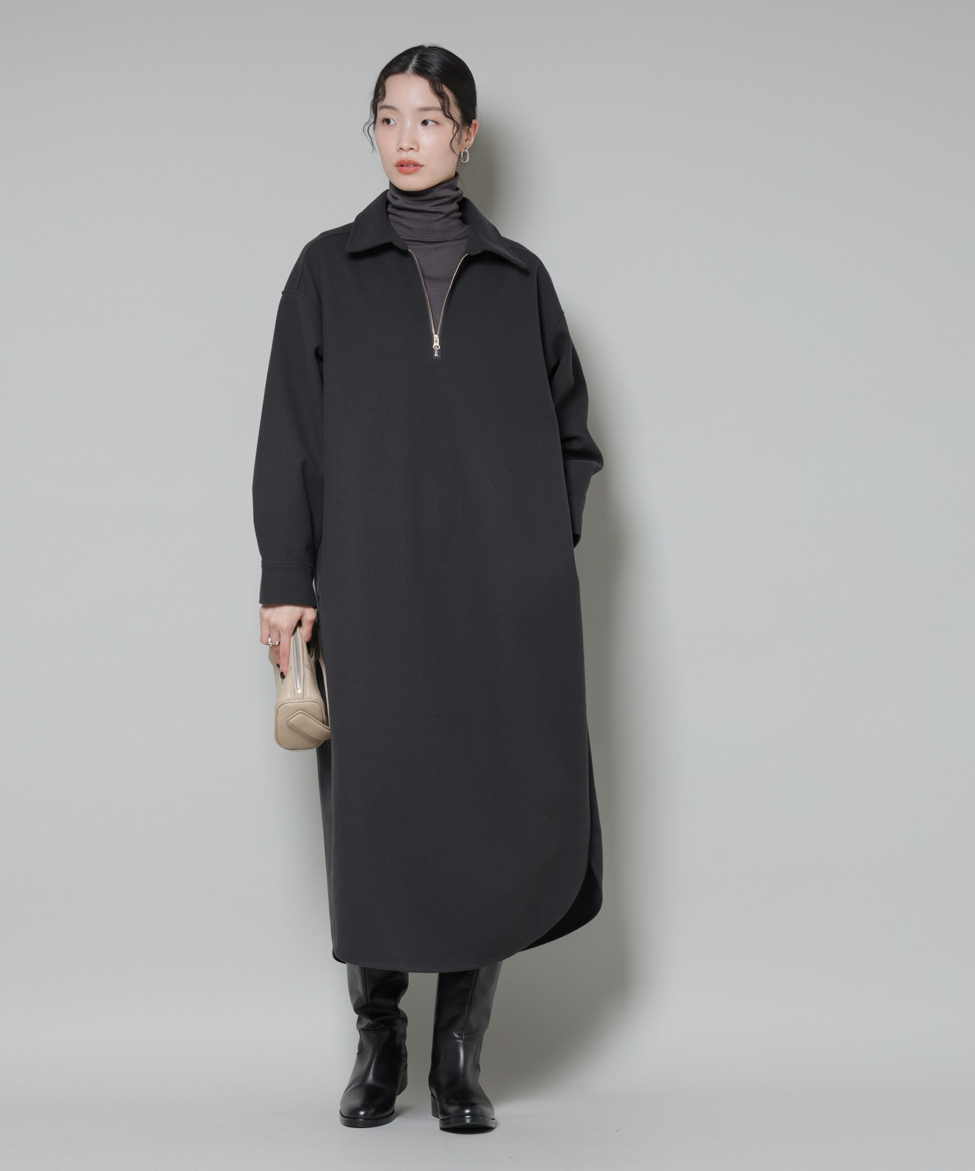 nano･universe「ソフトメルトンジャージーハーフジップワンピース」|ワンピース|チャコール3