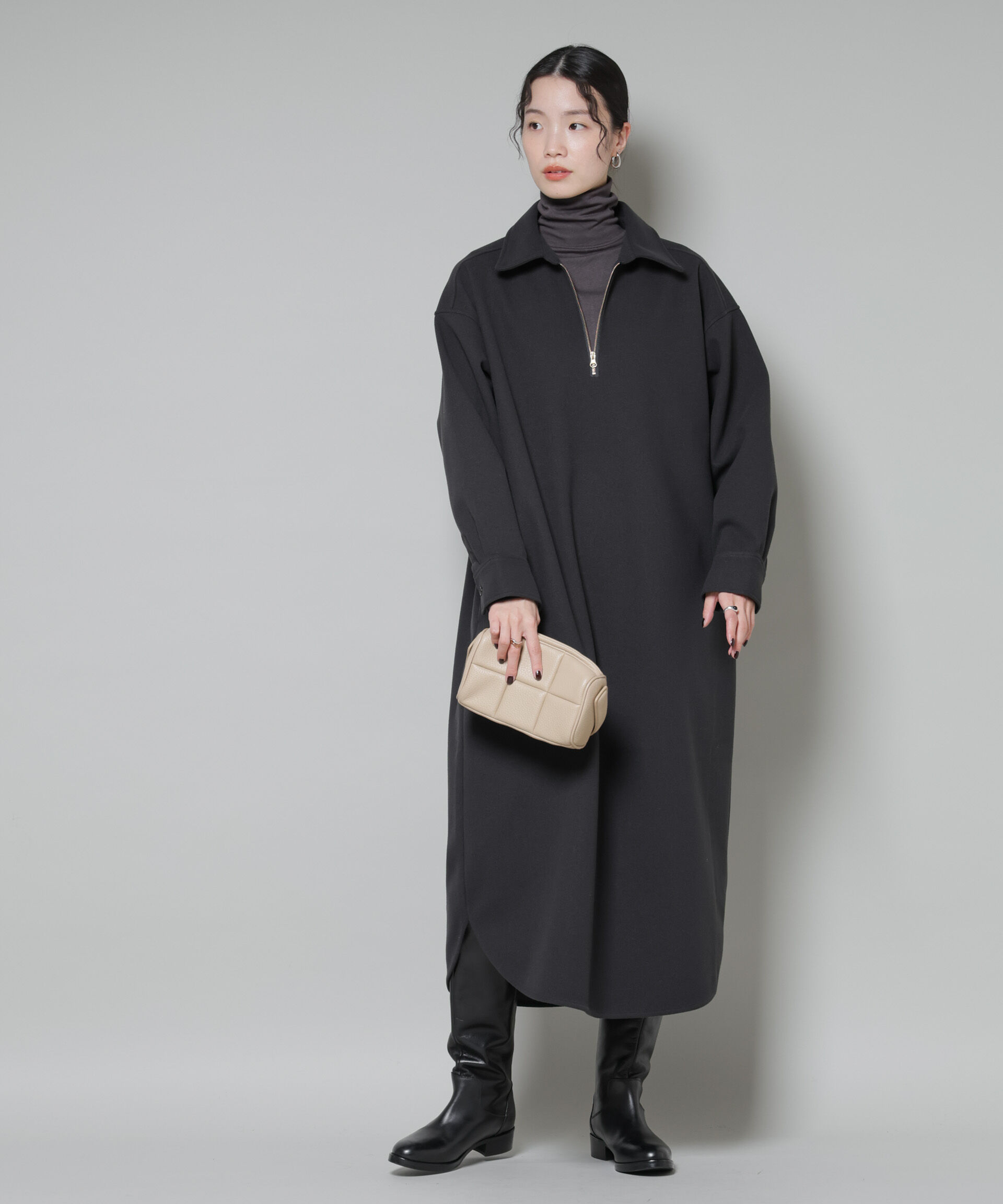 nano･universe「ソフトメルトンジャージーハーフジップワンピース」|ワンピース|