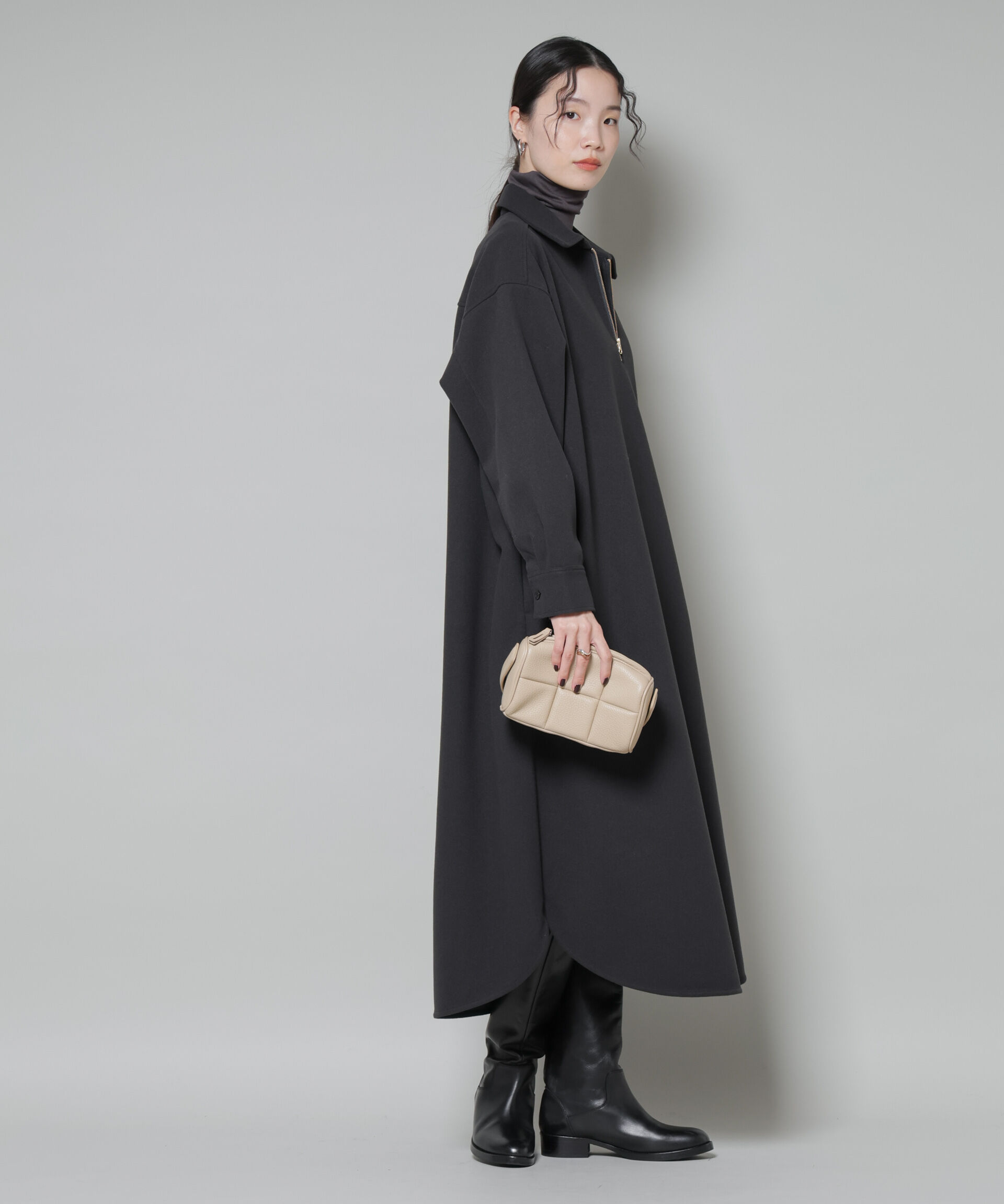 nano･universe「ソフトメルトンジャージーハーフジップワンピース」|ワンピース|