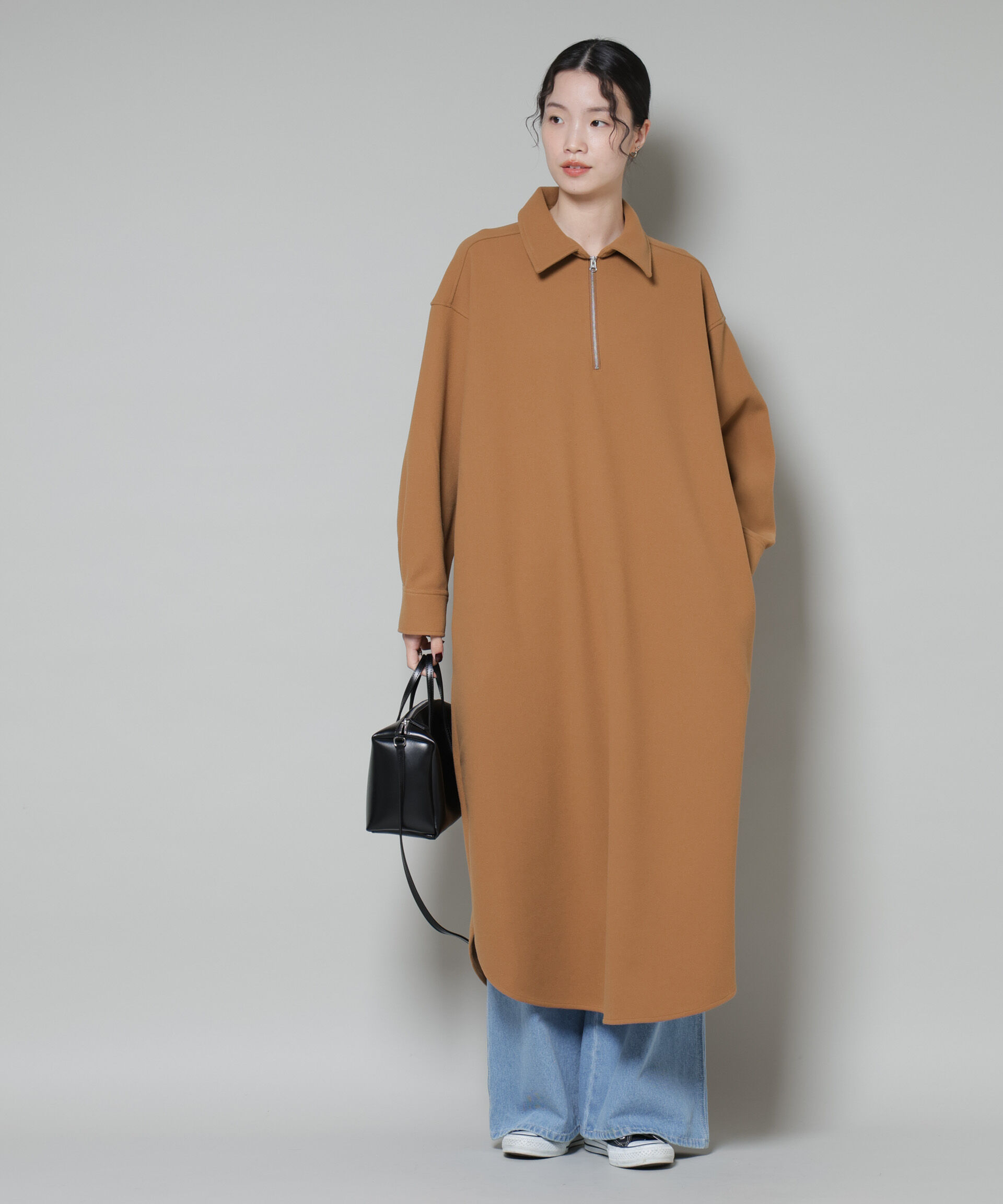 nano･universe「ソフトメルトンジャージーハーフジップワンピース」|ワンピース|