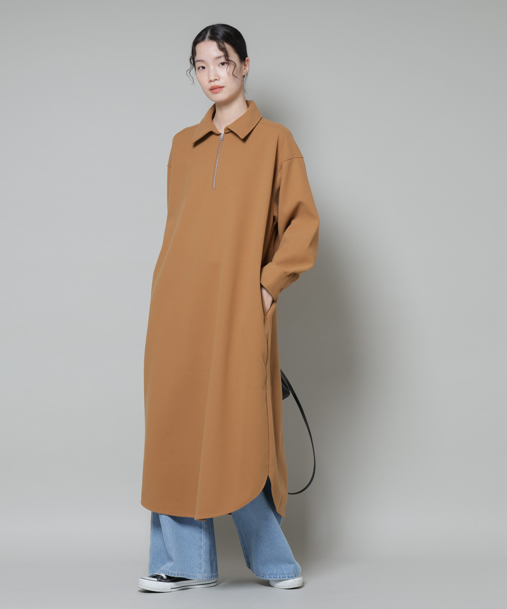 nano･universe「ソフトメルトンジャージーハーフジップワンピース」|ワンピース|