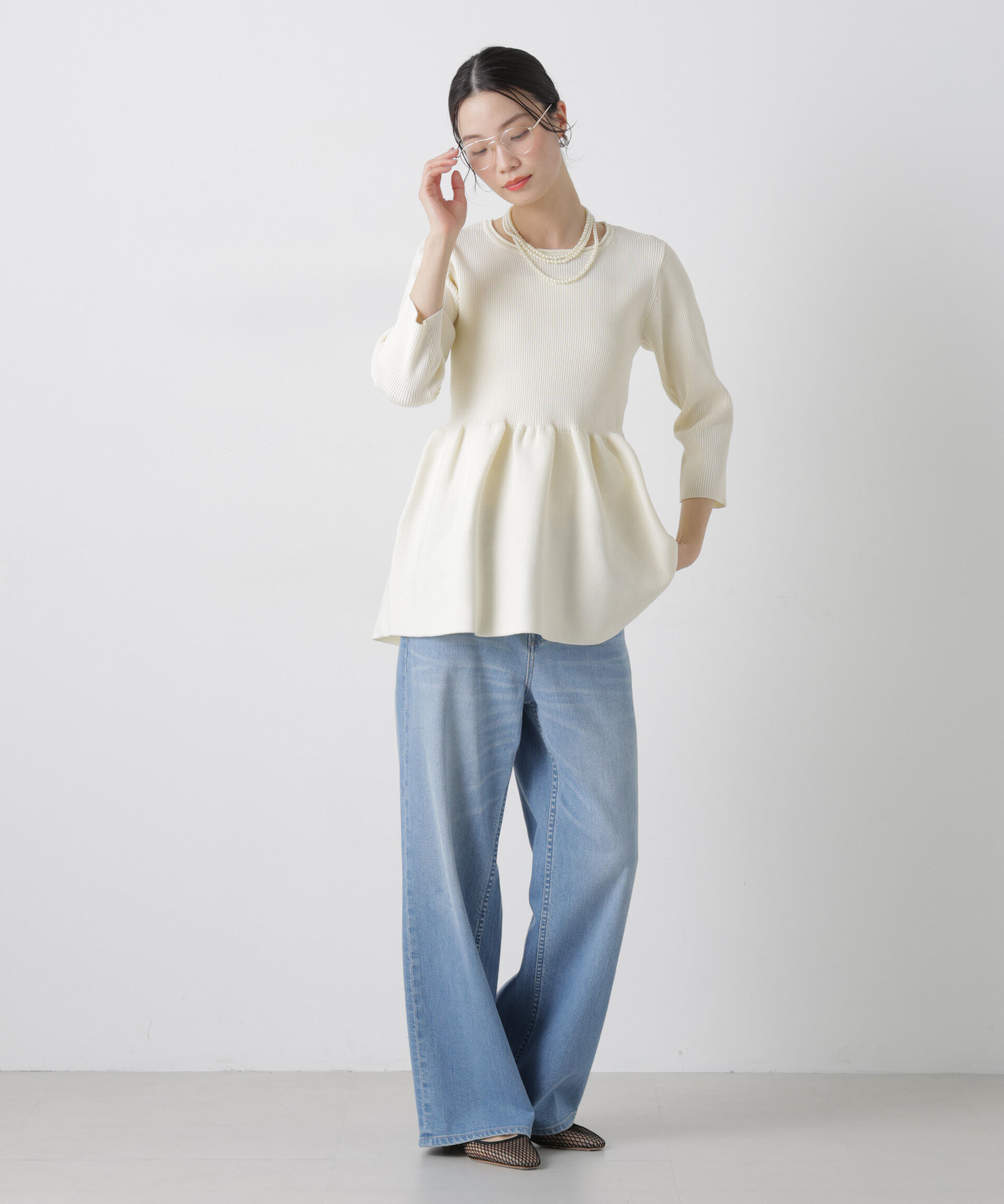 nano･universe「洗濯機洗い可スポンディッシュニットペプラムシルエットトップス」|ニット・セーター|