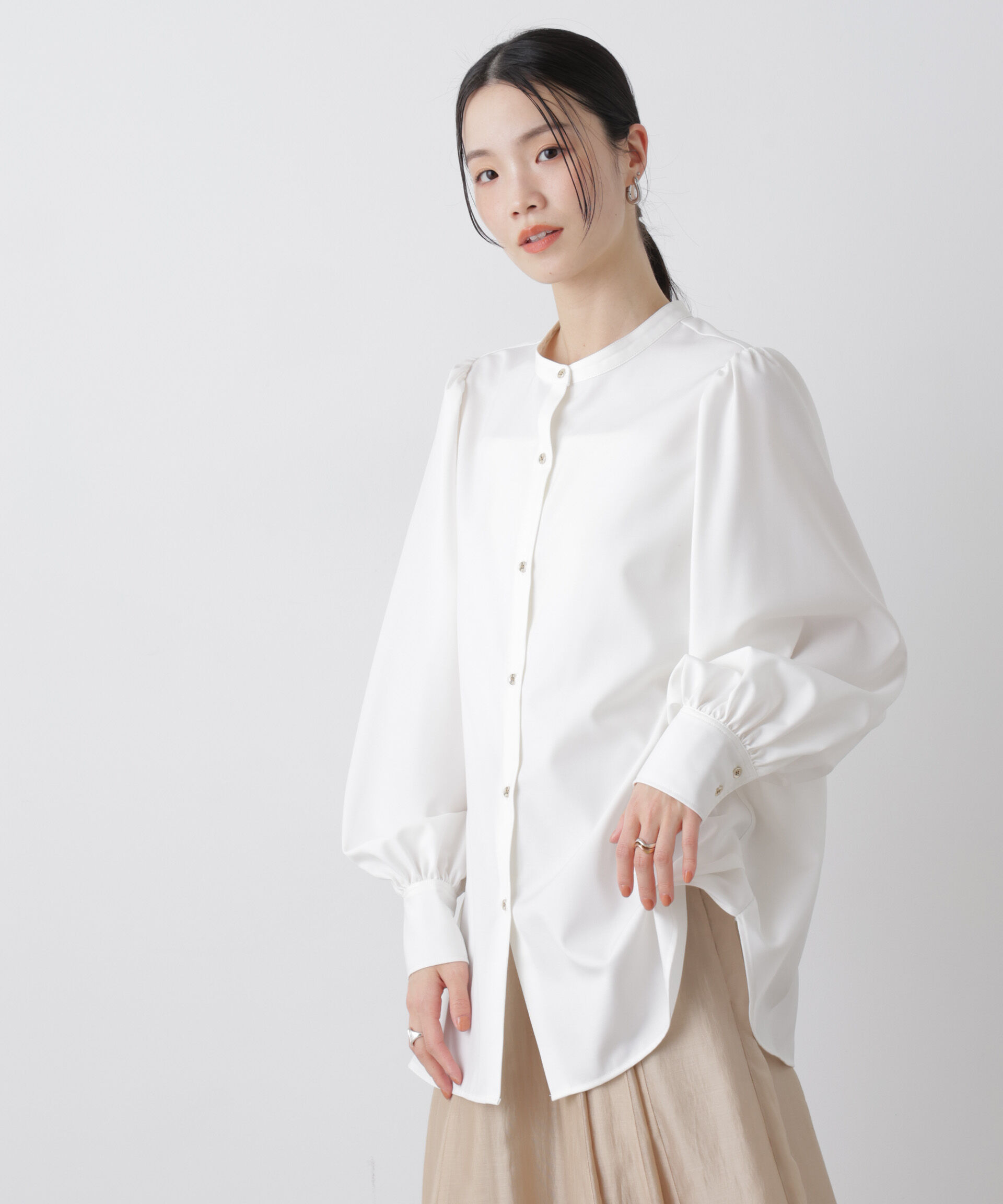 nano･universe「マシンウォッシャブルイージーケア ギャザースリーブブラウス」|シャツ・ブラウス|