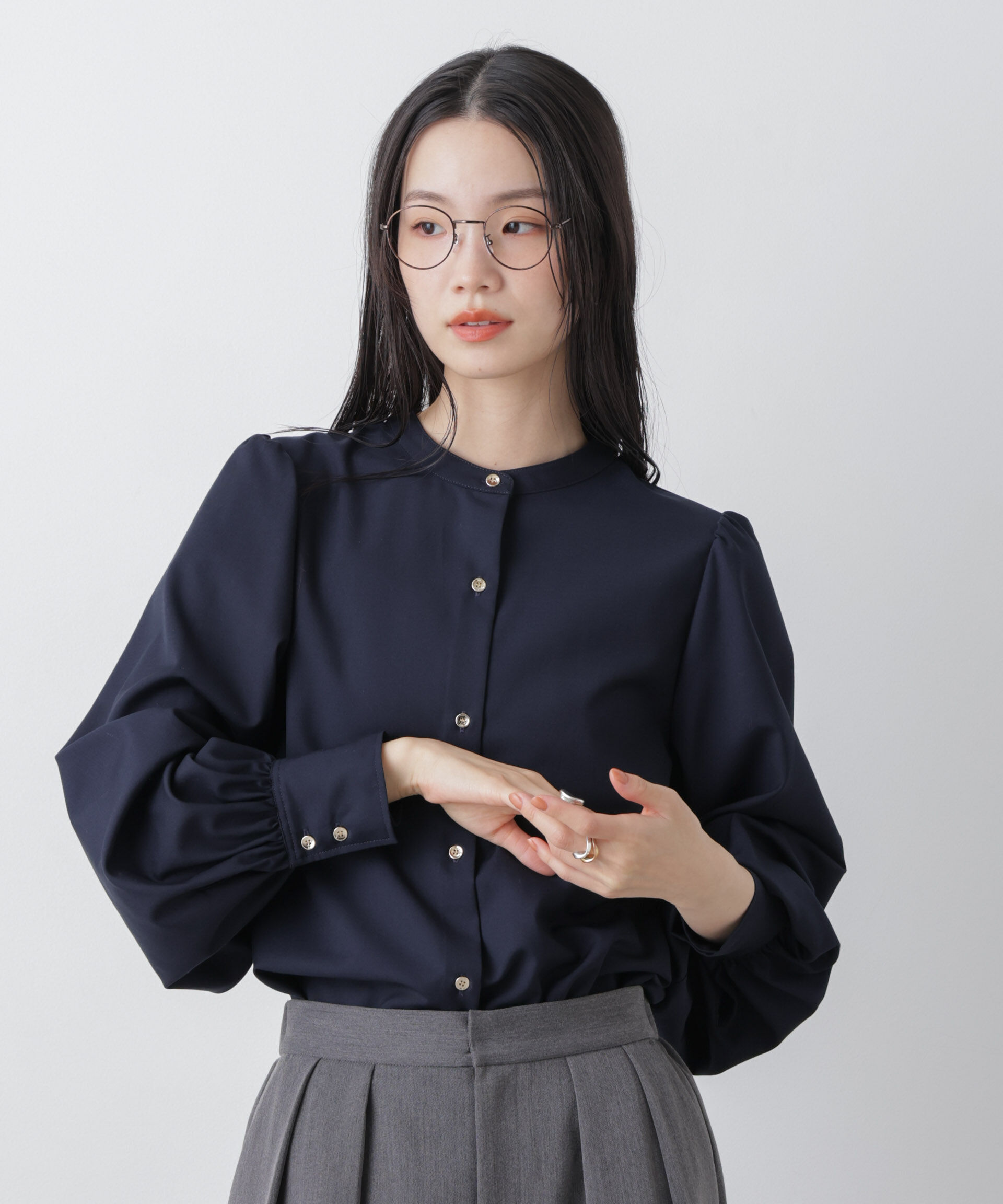 nano･universe「マシンウォッシャブルイージーケア ギャザースリーブブラウス」|シャツ・ブラウス|