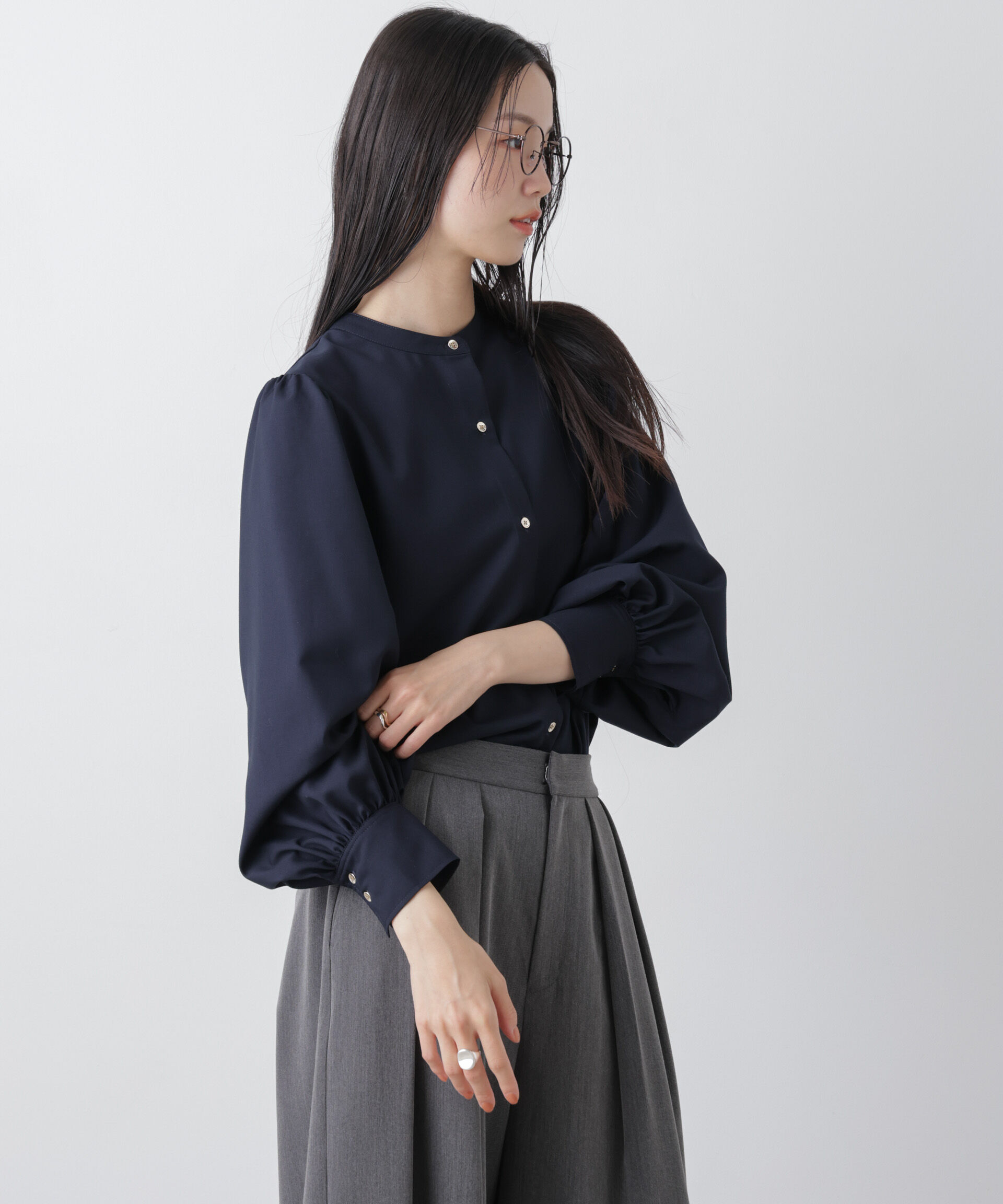 nano･universe「マシンウォッシャブルイージーケア ギャザースリーブブラウス」|シャツ・ブラウス|