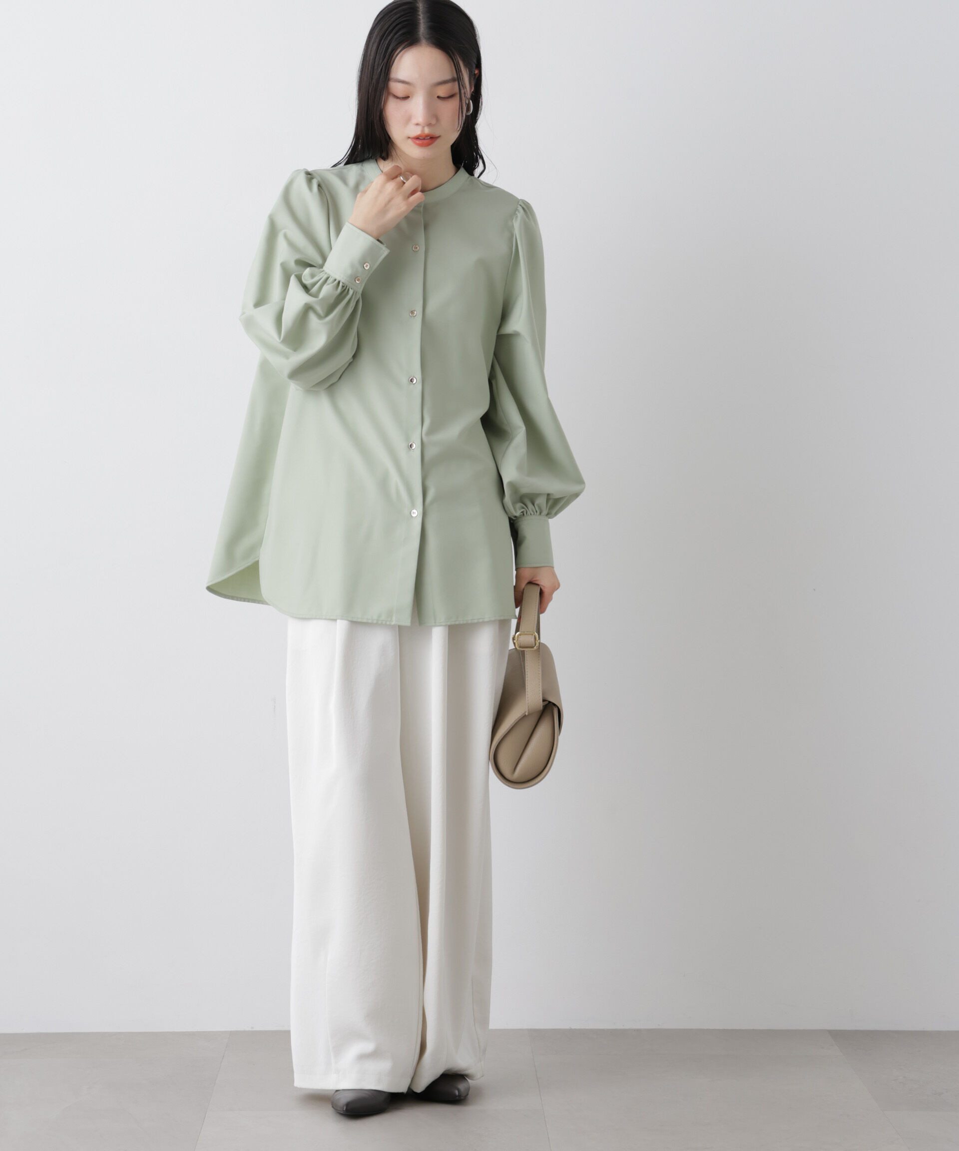 nano･universe「マシンウォッシャブルイージーケア ギャザースリーブブラウス」|シャツ・ブラウス|