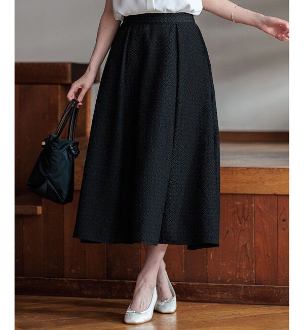 23区「【洗える】プレザンスジャカード タックスカート」|スカート|ブラック系