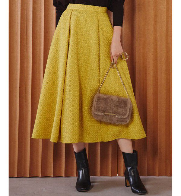 23区「【洗える】プレザンスジャカード タックスカート」|スカート|イエロー系