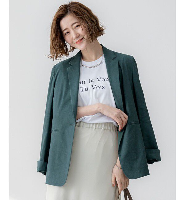 23区「【洗える】リネンレーヨンストレッチ テーラード ジャケット」|テーラードジャケット|ﾀﾞｰｸｸﾞ