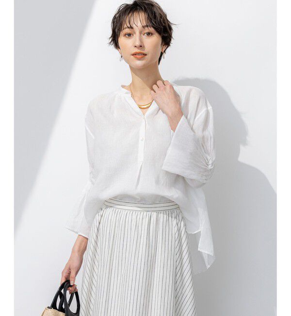 23区「【洗える】LIBECO タックスリーブ シャツ」|シャツ・ブラウス|ホワイト