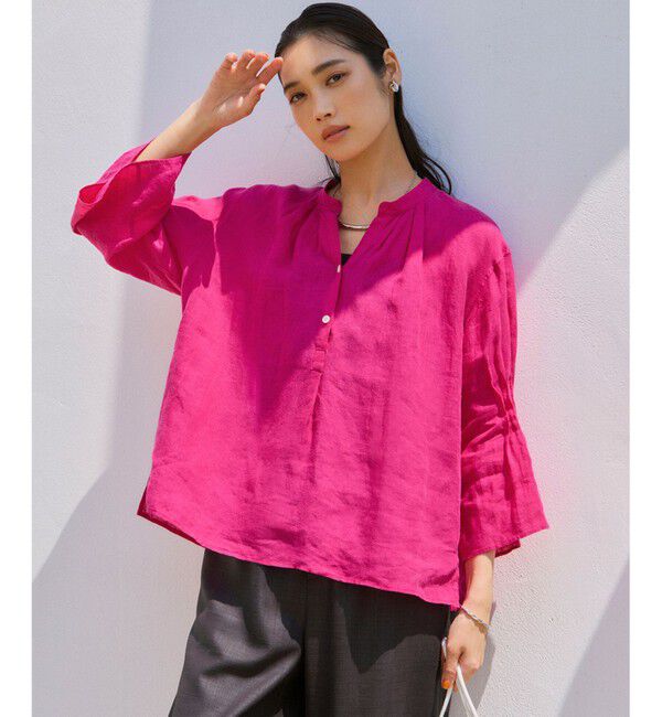 23区「【洗える】LIBECO タックスリーブ シャツ」|シャツ・ブラウス|マゼンタ