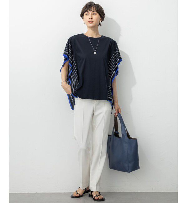 23区「【汗じみ防止加工】スカーフプリントコンビ フレンチスリーブ カットソー」|Tシャツ・カットソー|