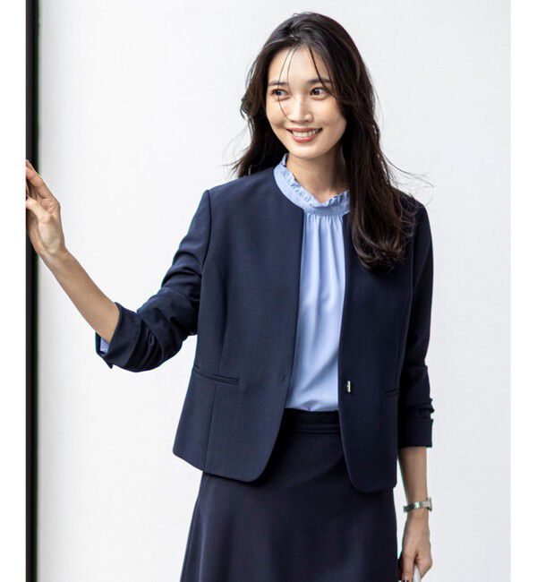 ANY SIS「【WEB限定】ウーステッドエステル クルーネック ジャケット」|ノーカラージャケット|ネイビー