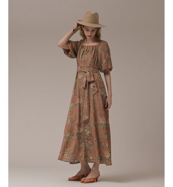 GRACE CONTINENTAL「ヴィンテージフラワープリントワンピース」|ワンピース|キャメル