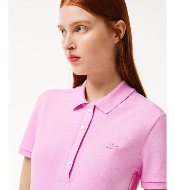LACOSTE「スリムフィット ストレッチコットンピケポロシャツ（半袖）」|ポロシャツ|チェリーピンク
