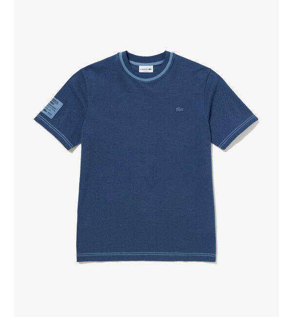 LACOSTE「スリーブネームパッチ鹿の子地Tシャツ」|Tシャツ・カットソー|グレイッシュブルー